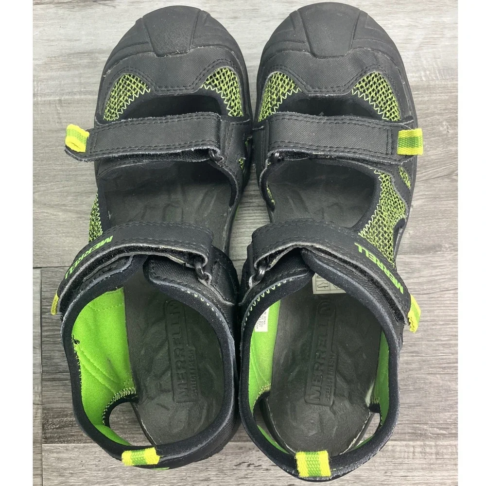Merrell Boys Hydro Rapid Sandals Black Lime Green MY54843 Size 6M Leather Mesh